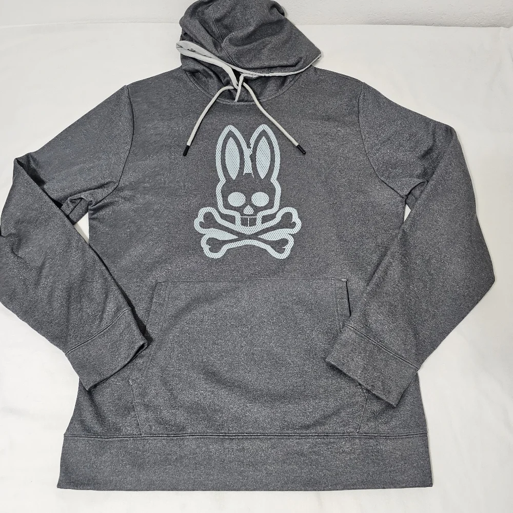 Psycho Bunny Gray Pullover Hoodie Logo Graphic Size L - Picture 2 of 6